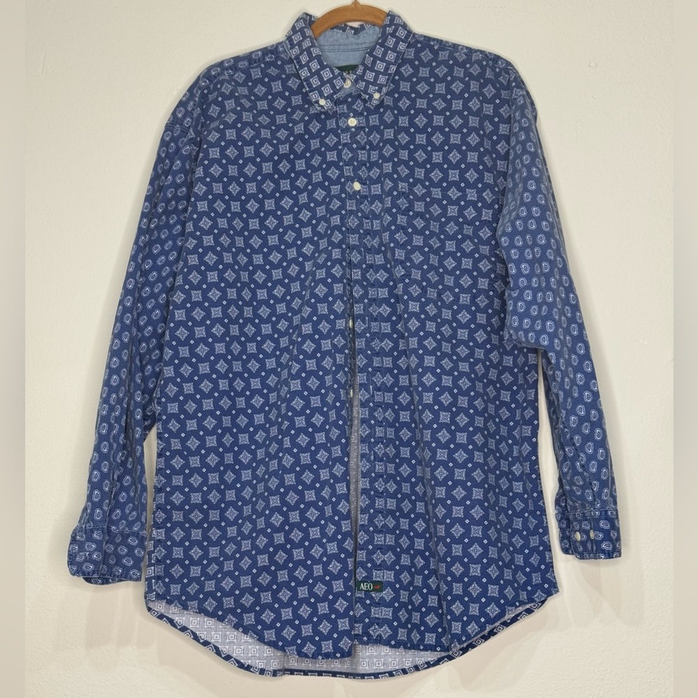 American Eagle Outfitters Blue Geometric Shirt Jacket